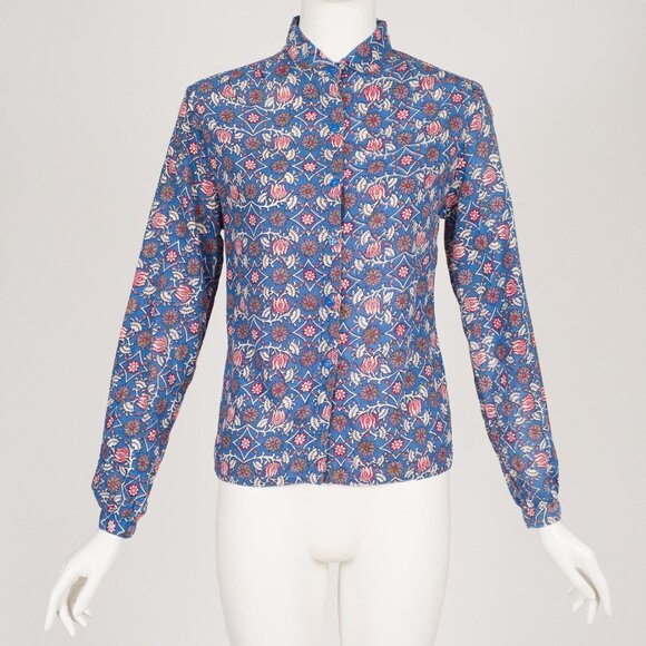 1970s Vintage "Kani" Indian Cotton Floral Print Button-Up Shirt Sz S - Picture 3 of 6